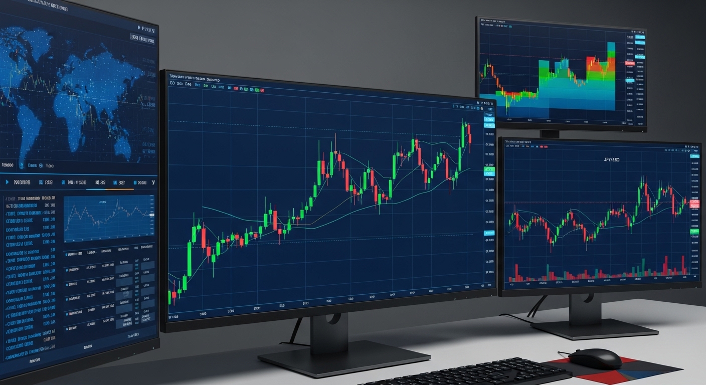 FXトレーディングのプロフェッショナルな作業環境とチャート